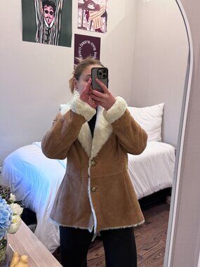 Peruvian Connection 100% Lamb Shearling / Lammfell Brown Leather Coat